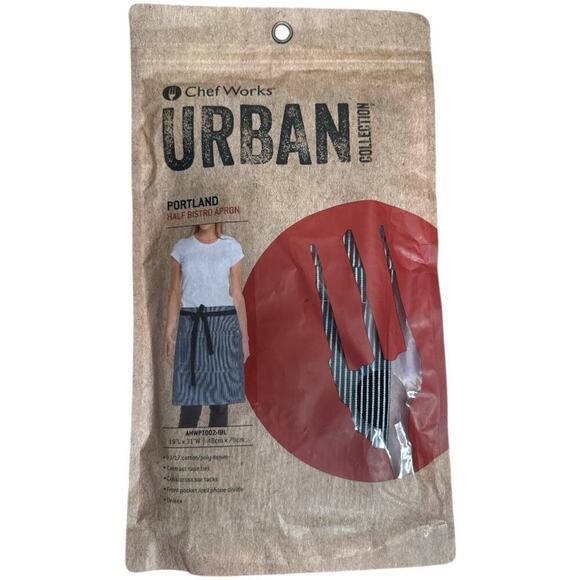 Chef Works Urban Collection Navy Stripe Half Bistro Apron NIP - Picture 3 of 6